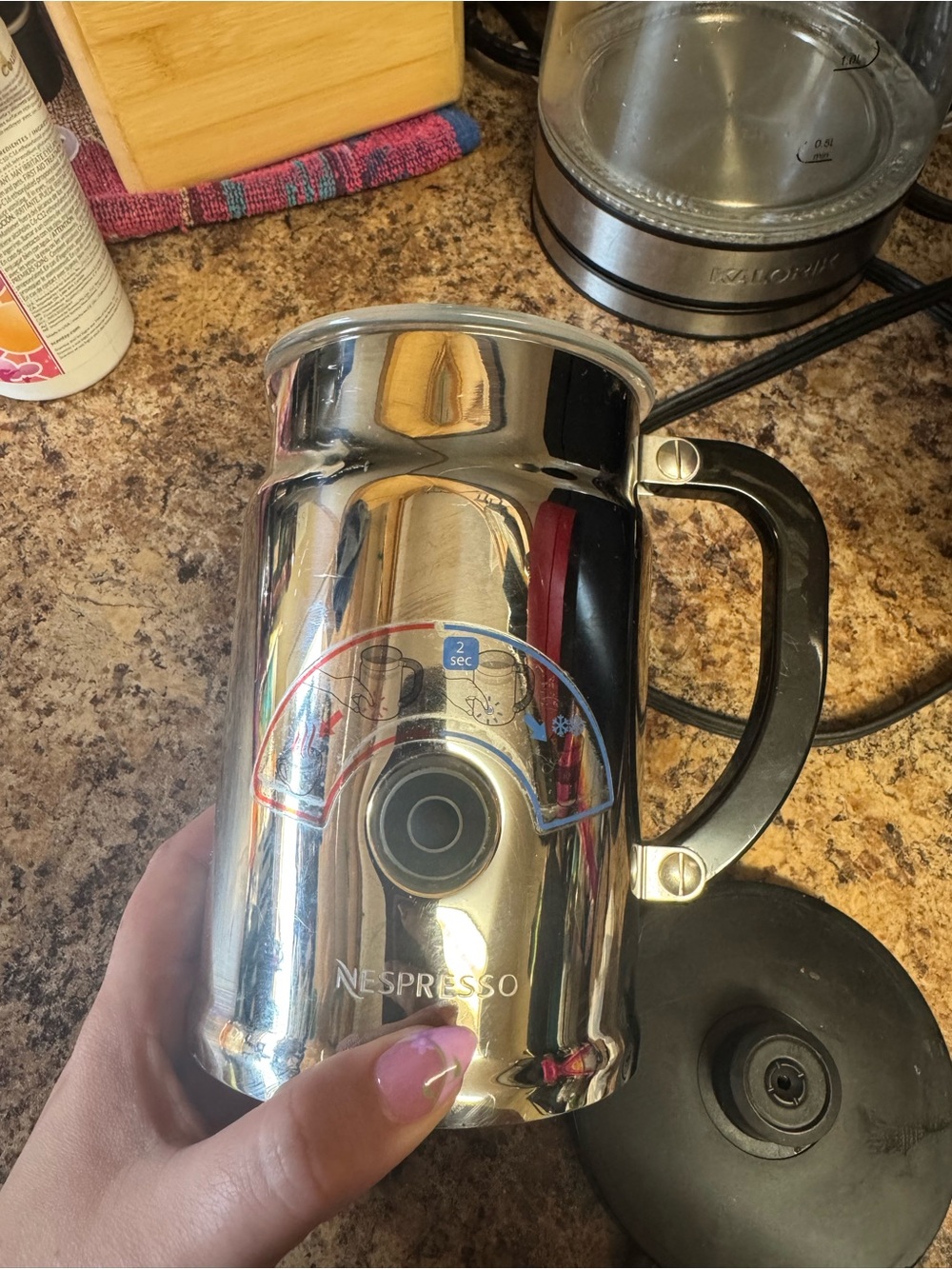 Nespresso Chrome Milk Frother with Black Handle